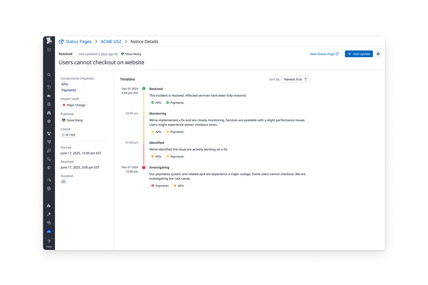 Datadog Status Pages.